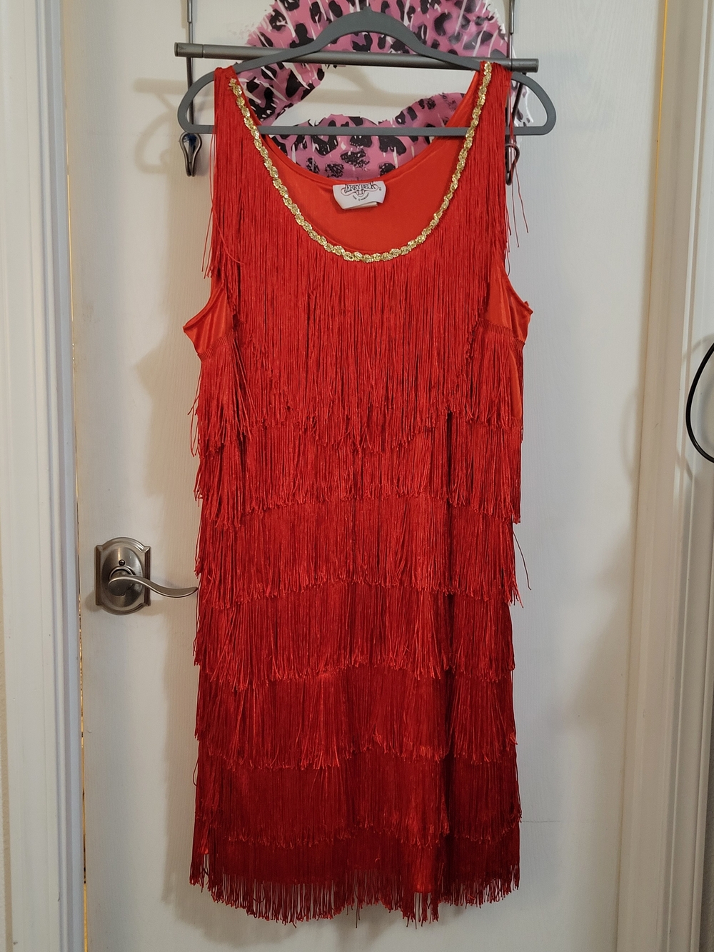 Red Fringe FLAPPER dress  Sleeveless Party Dress with Gold Chain Accent